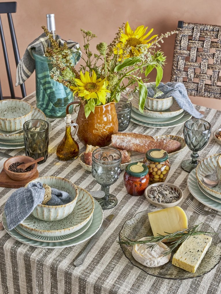 Platou de servire rustic din ceramică cu nuanțe de albastru, verde și maro, 37,5×12×4 cm, „Fleur"