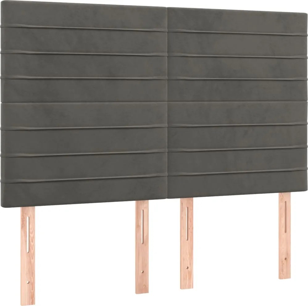 vidaXL Tăblie de pat gri închis 144x5x118/128 cm catifea
