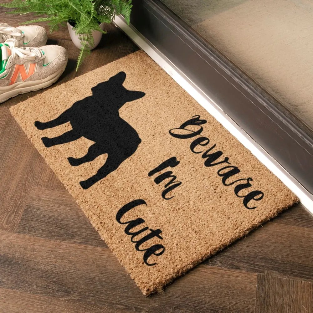 Covoraș de intrare din fibre de nucă de cocos 40x60 cm Beware I'm Cute French Bulldog – Artsy Doormats