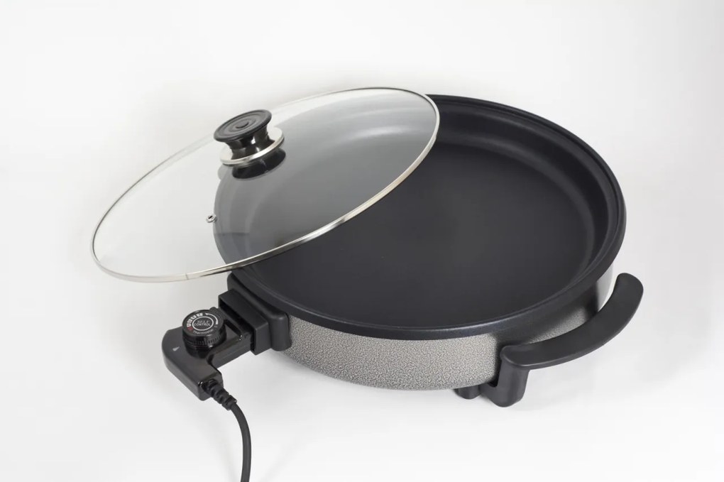 Tigaie electrica rotunda ZİLAN ZLN7870, pizza grill, diametru 38 cm, 1500 W, capac sticla, material non stick