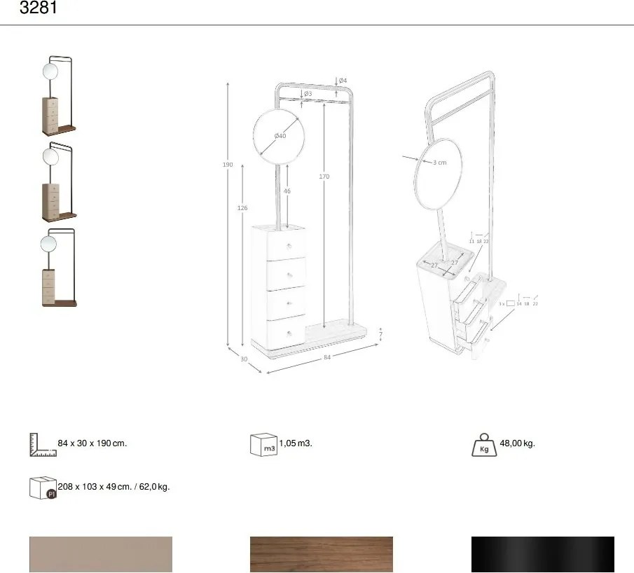 Suport pentru haine cu oglinda si sertare Coat Rack