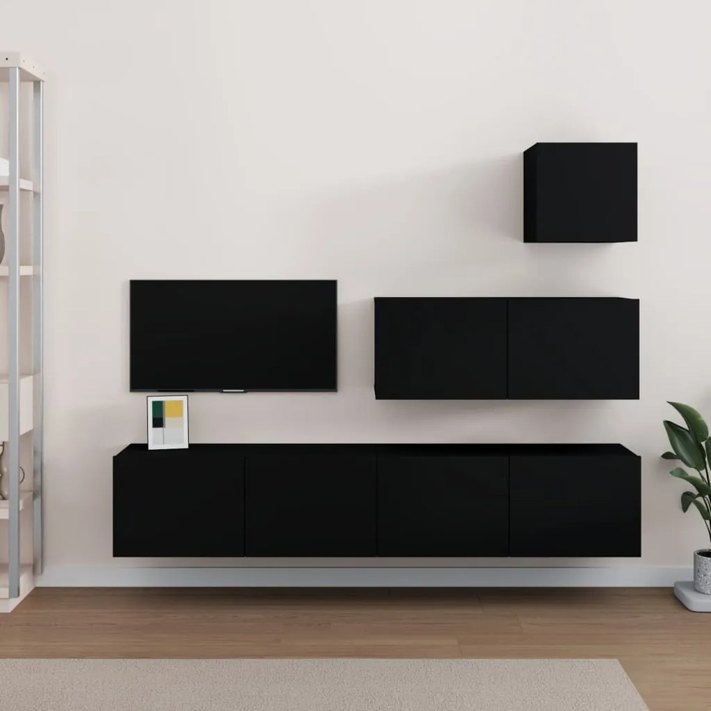 vidaXL Set dulap TV, 4 piese, negru, lemn prelucrat