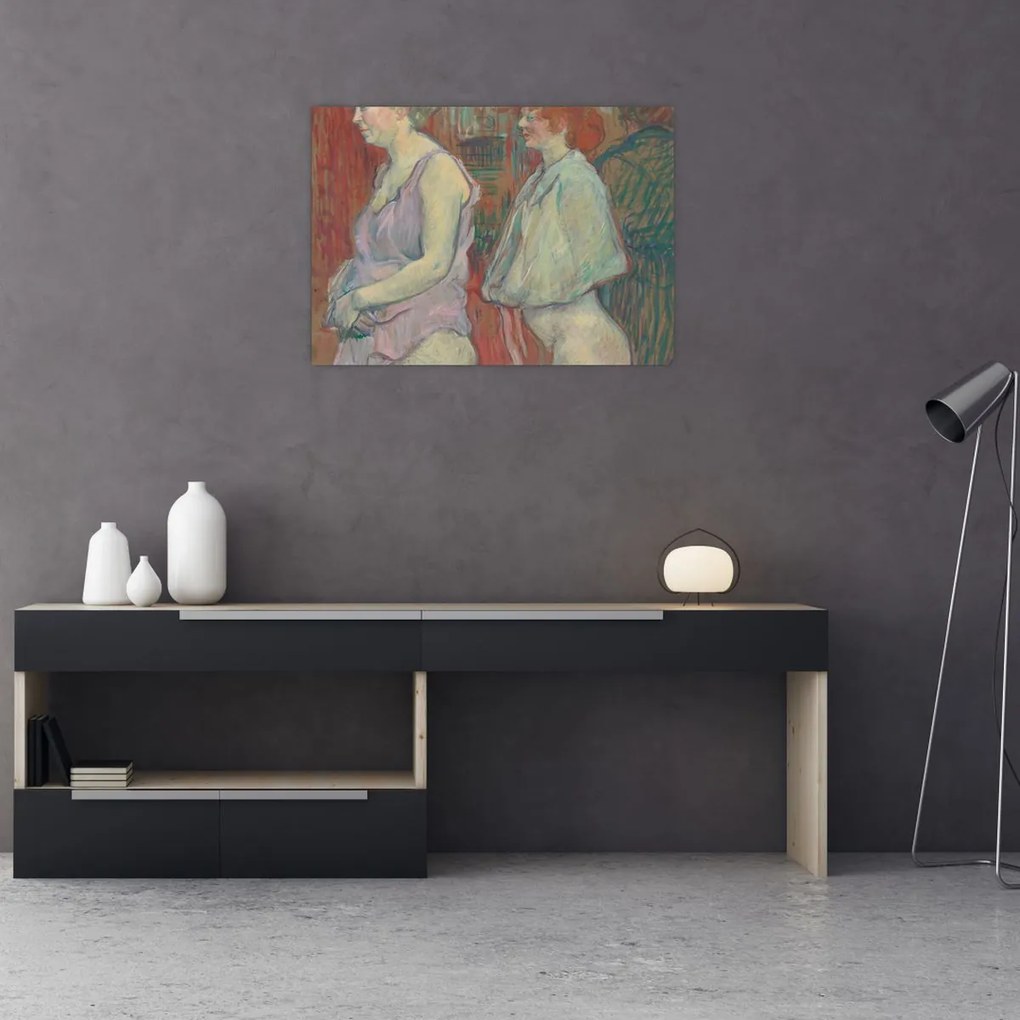 Tablou pe sticlă - Henri de Toulouse-Lautrec, Rue des Moulins, reproducere (70x50 cm)
