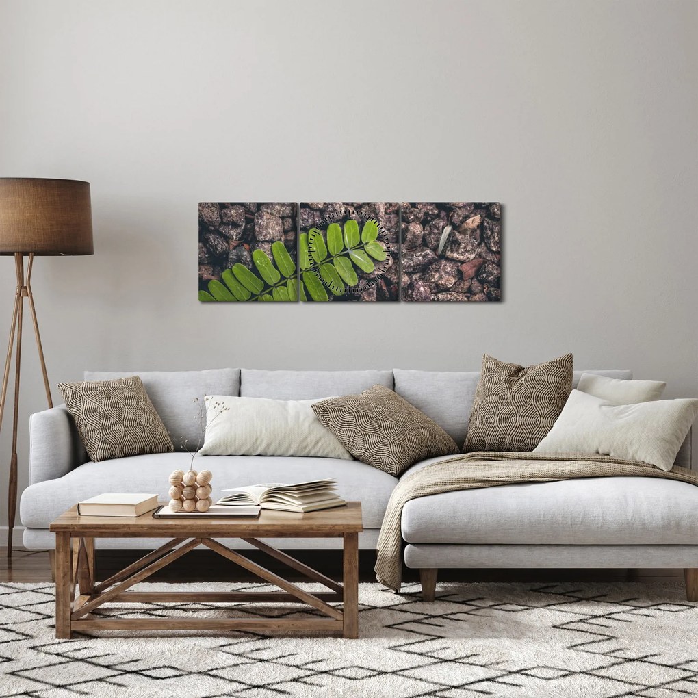 Tablou cu planta verde (cu ceas) (90x30 cm)