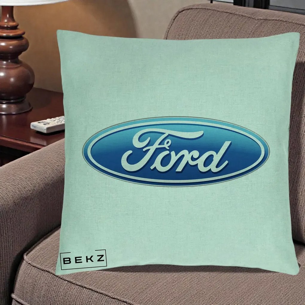 Perna Personalizata cu emblema Ford, 40x40 cm, Verde Menta, Husa Detasabila, Perna Inclusa, BEKZ®