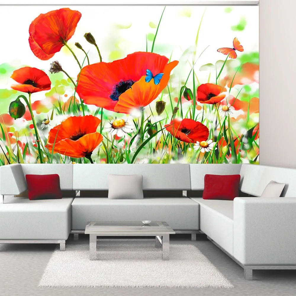 Fototapet Bimago - Country poppies + Adeziv gratuit 200x154 cm