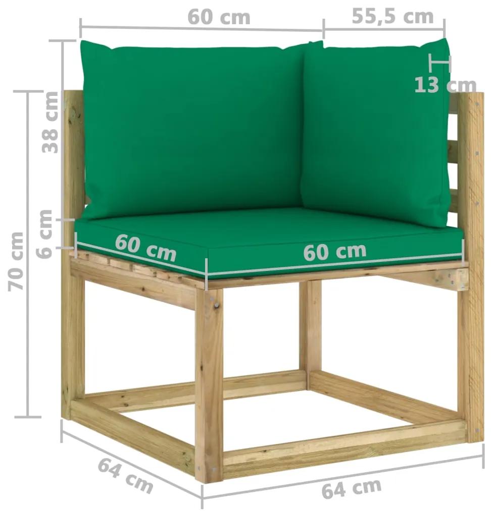 Canapele coltar gradina cu perne, 2 buc., lemn pin verde tratat Verde, Canapea cu 2 locuri, 1