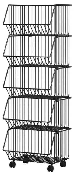 Etajera metalica pe roti QUANTA, 5 cosuri, negru