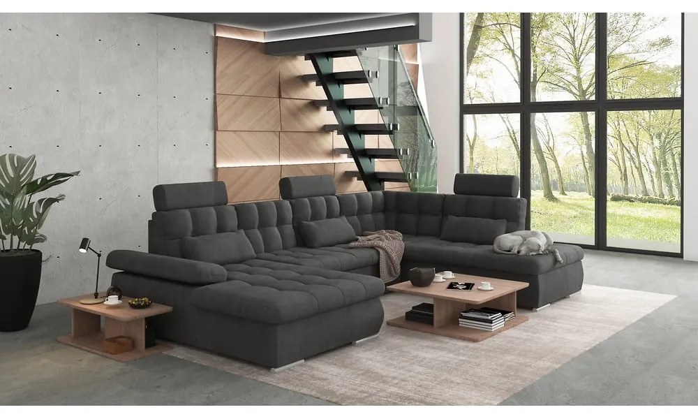 Colțar gri antracit extensibil, cu spațiu de depozitare (cu colț pe partea dreaptă, în formă de "U") Merkur – Ropez