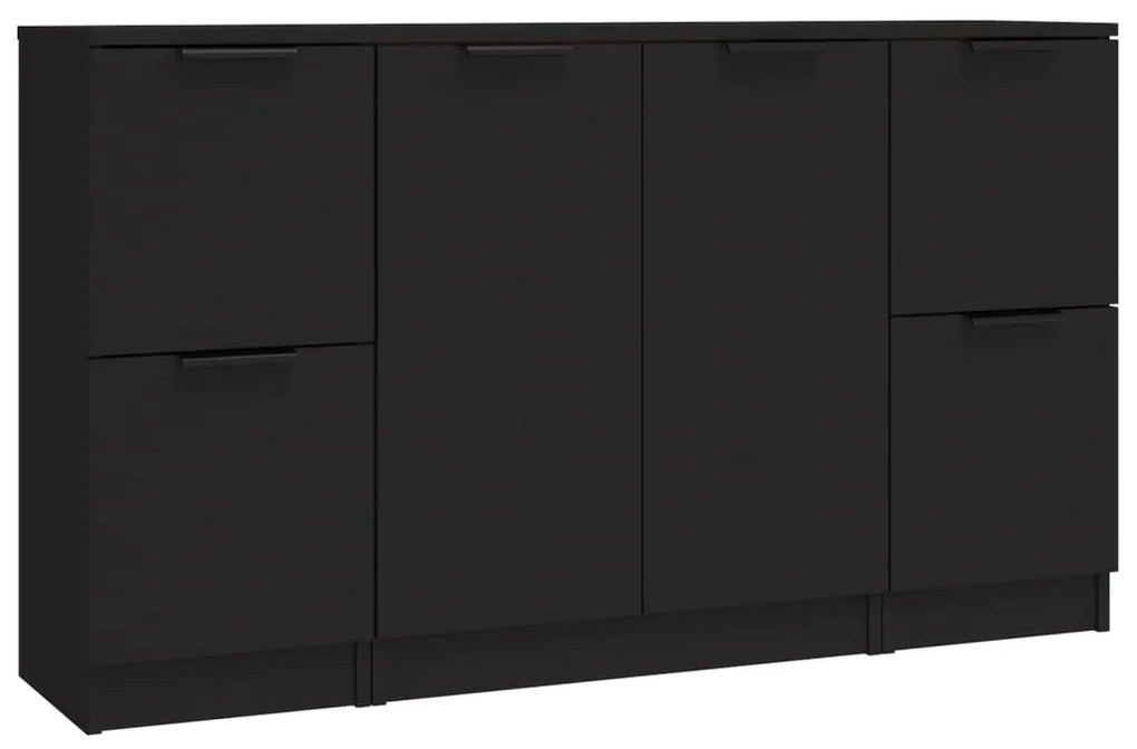 3115845 vidaXL Servante, 3 piese, negru, lemn prelucrat