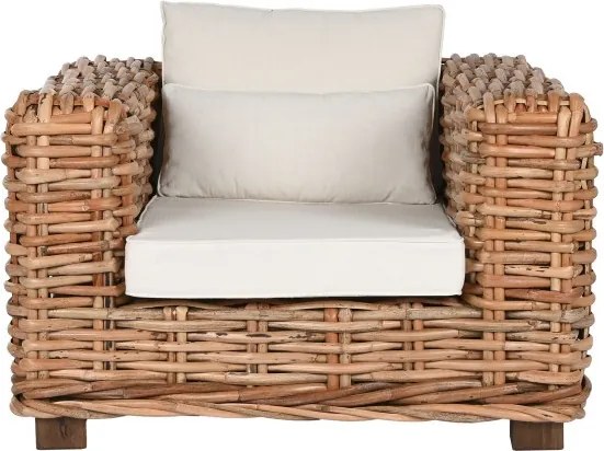 Set lounge exterior din rattan natural împletit, 4 piese cu canapea, 2 fotolii, măsuță și perne incluse, "Bahia"