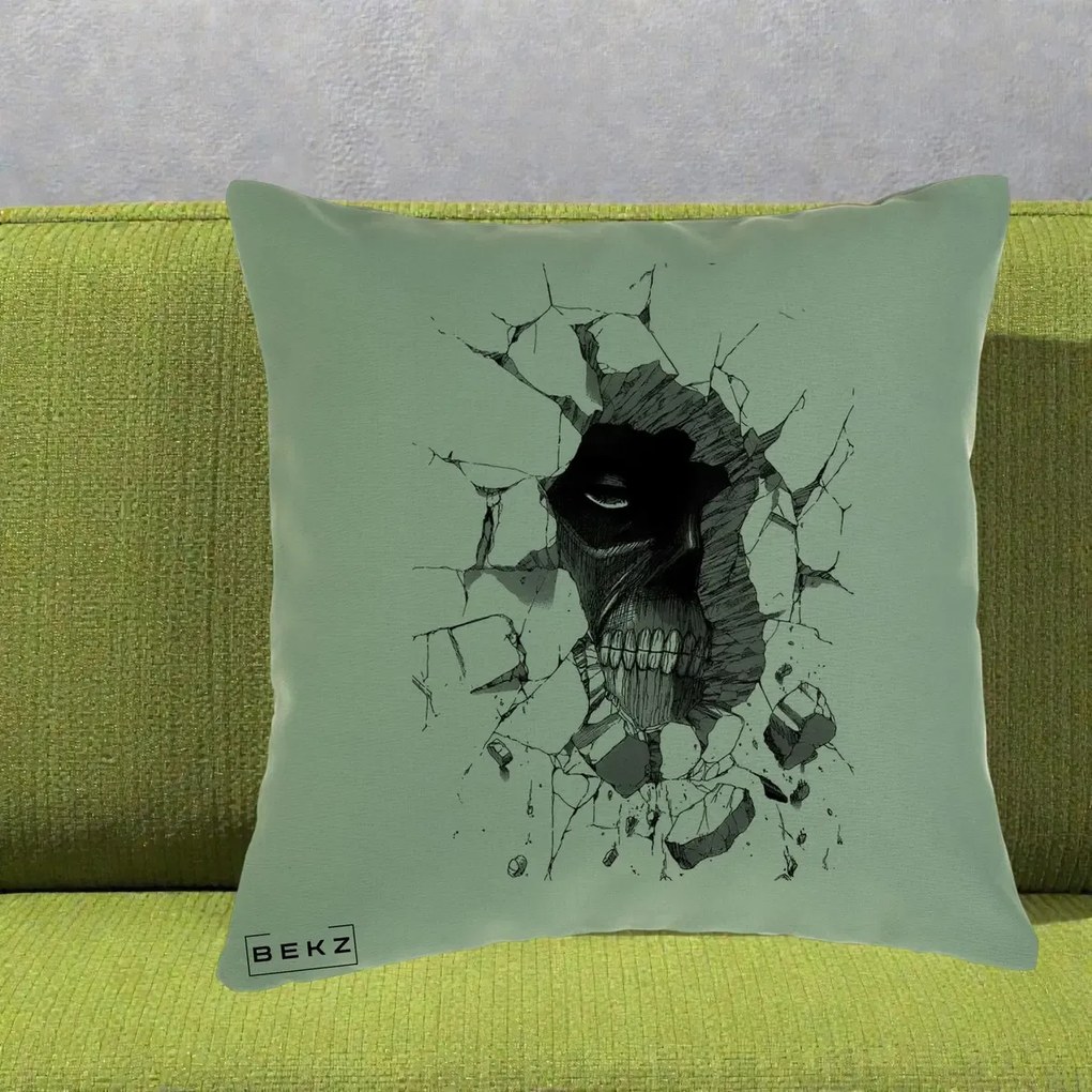 Perna Personalizata Attack on Titan Titan Crapand Zidul, 40x40 cm, Verde, Husa Detasabila, Perna Inclusa, BEKZ®