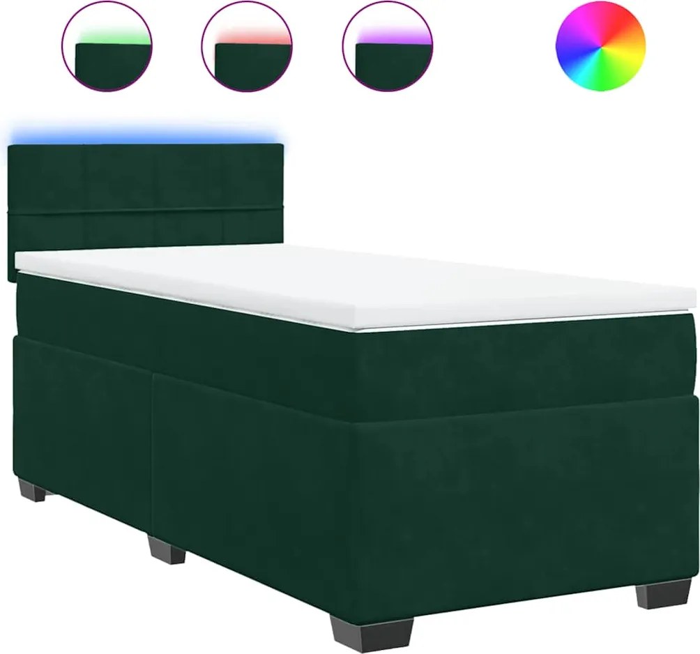 vidaXL Pat box spring cu saltea, verde închis, 100x200 cm, catifea