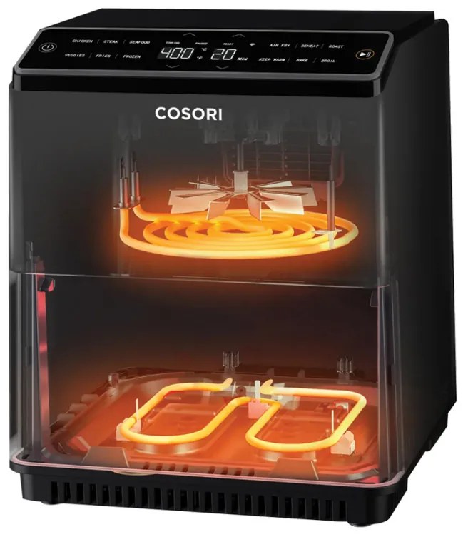 Friteuza cu aer cald Cosori Dual Blaze CAF-P681S, 1700 W, 6,4 L, 12 programe, 360 ThermoIQ, Rezistenta dubla, Negru