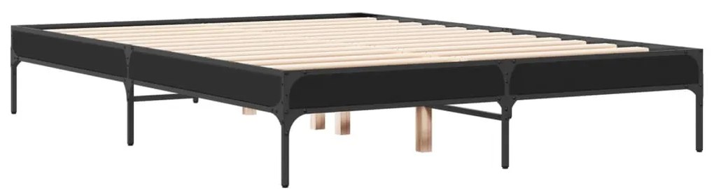 845036 vidaXL Cadru de pat, negru, 140x190 cm, lemn prelucrat și metal