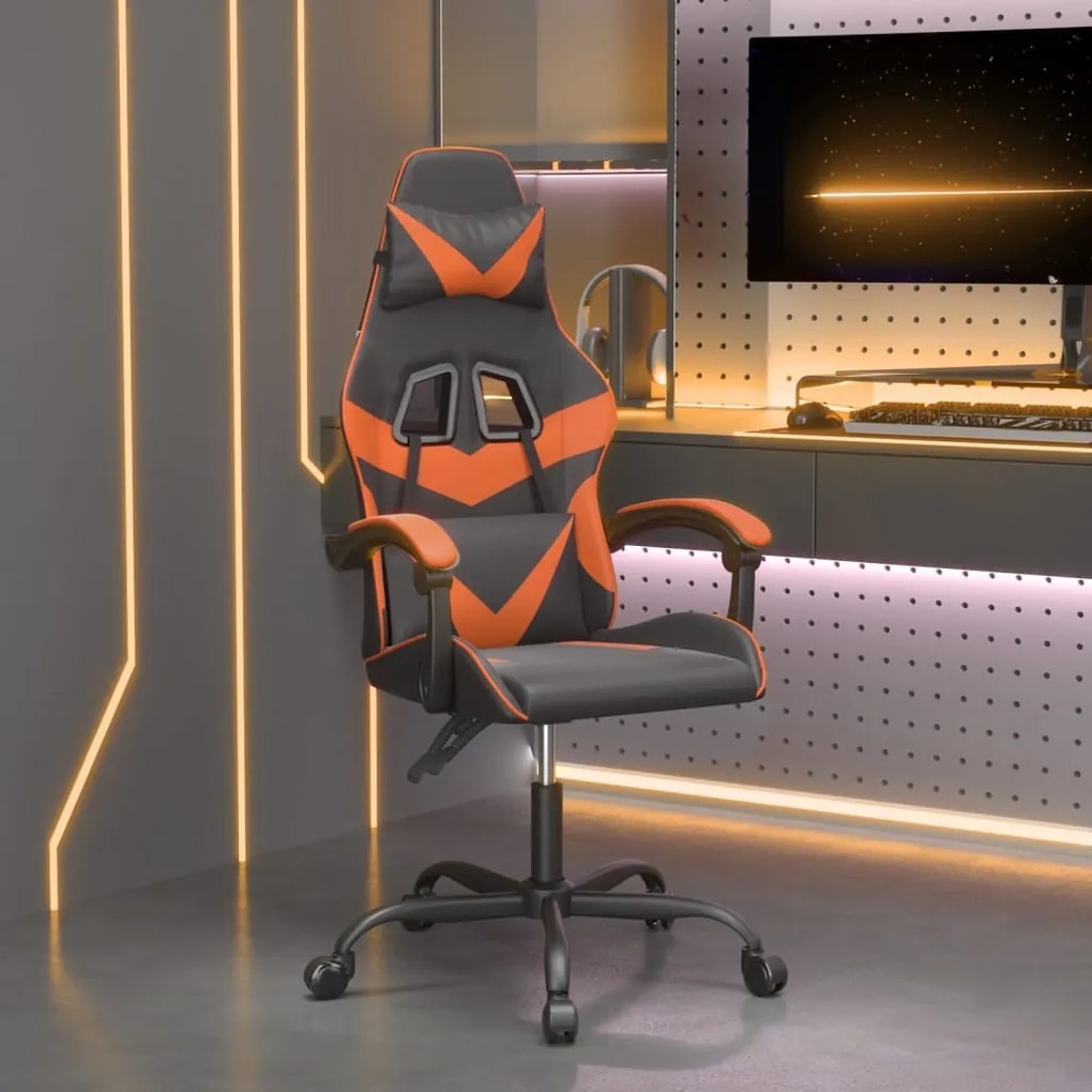 Scaun de gaming pivotant, negru si portocaliu, piele ecologica