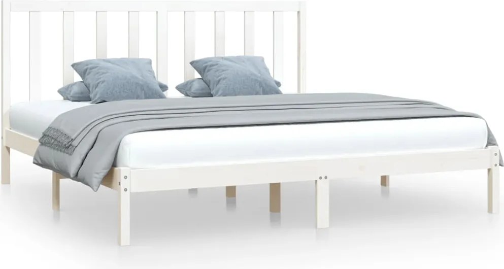 vidaXL Cadru de pat, alb, 200x200 cm, lemn masiv de pin