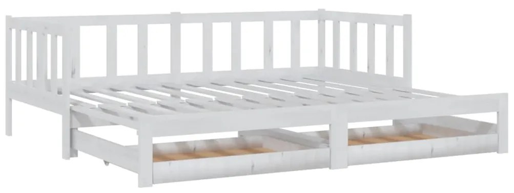 3083705 vidaXL Pat extensibil de zi, 2x(90x200) cm, alb, lemn masiv de pin