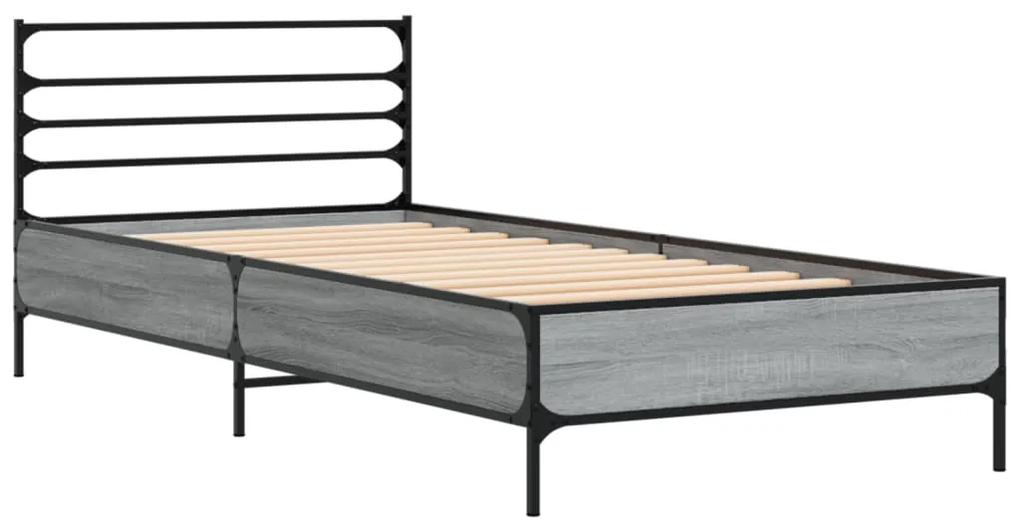 845590 vidaXL Cadru de pat, gri sonoma, 100x200 cm, lemn prelucrat și metal