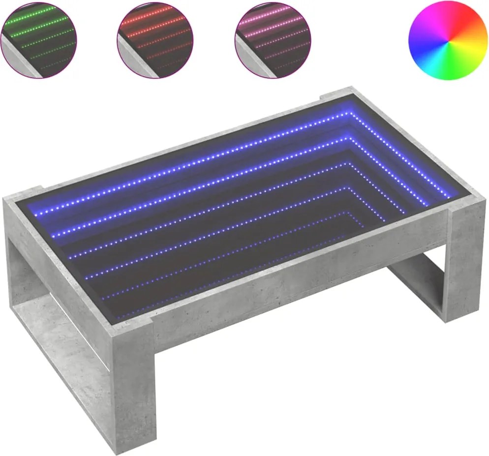 vidaXL Măsuță de cafea cu LED infinity, gri beton, 90x53x30 cm