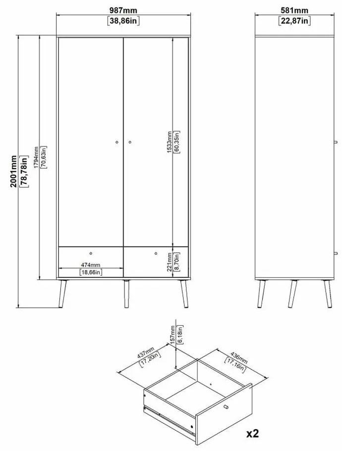 Șifonier alb 99x200 cm Bodo – Tvilum