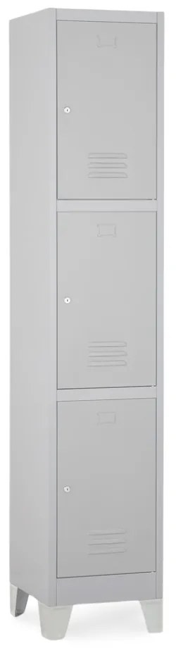 Dulap metalic - 3 cutii, 38 x 45 x 195 cm, picioare fixe, încuietoare cilindrică, gri deschis - ral 7035