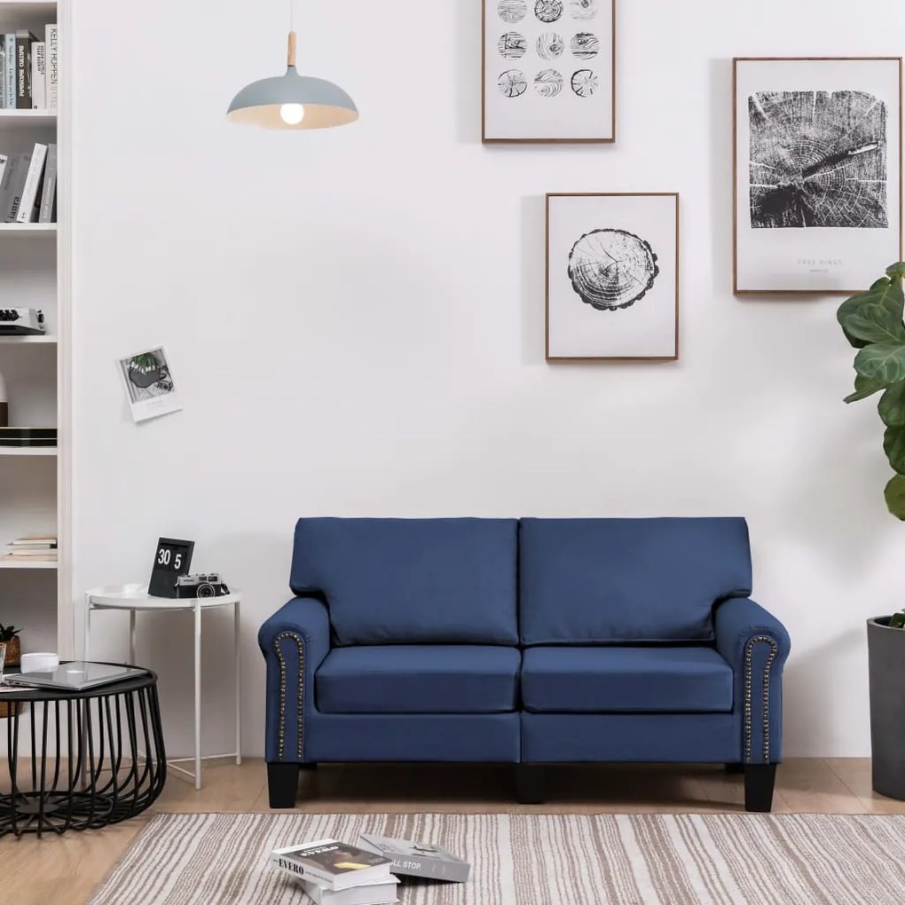 287154 vidaXL Canapea cu 2 locuri, albastru, material textil