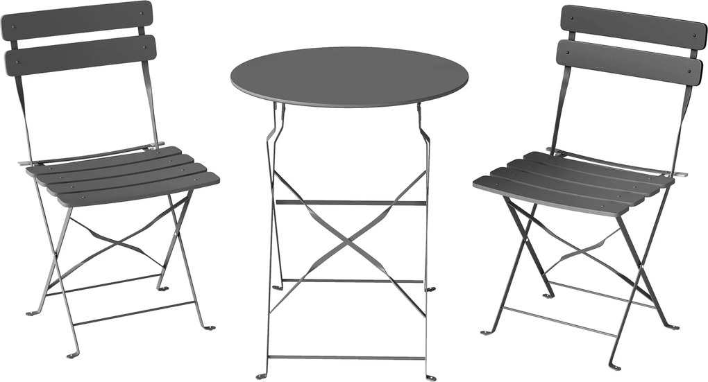 Outsunny Set bistro pentru grădină 3 piese Masă și 2 scaune pliante cu dublă protecție anti-rugină Metal Gri | Aosom Romania