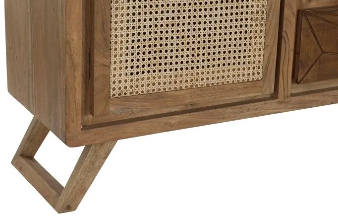 Vitrina din lemn de acacia si rattan, cu suport de vinuri, Verona