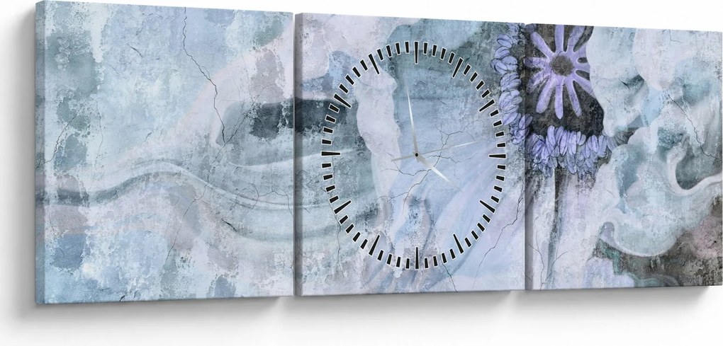Tablou - Frescă florală pe un perete de cărămidă (cu ceas) (90x30 cm)