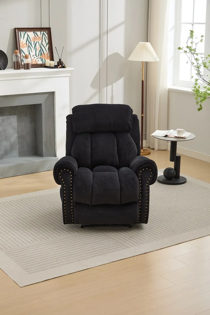 Fotoliu Masaj si Incalzire, Recliner, suport picioare extensibil, Textil, Negru