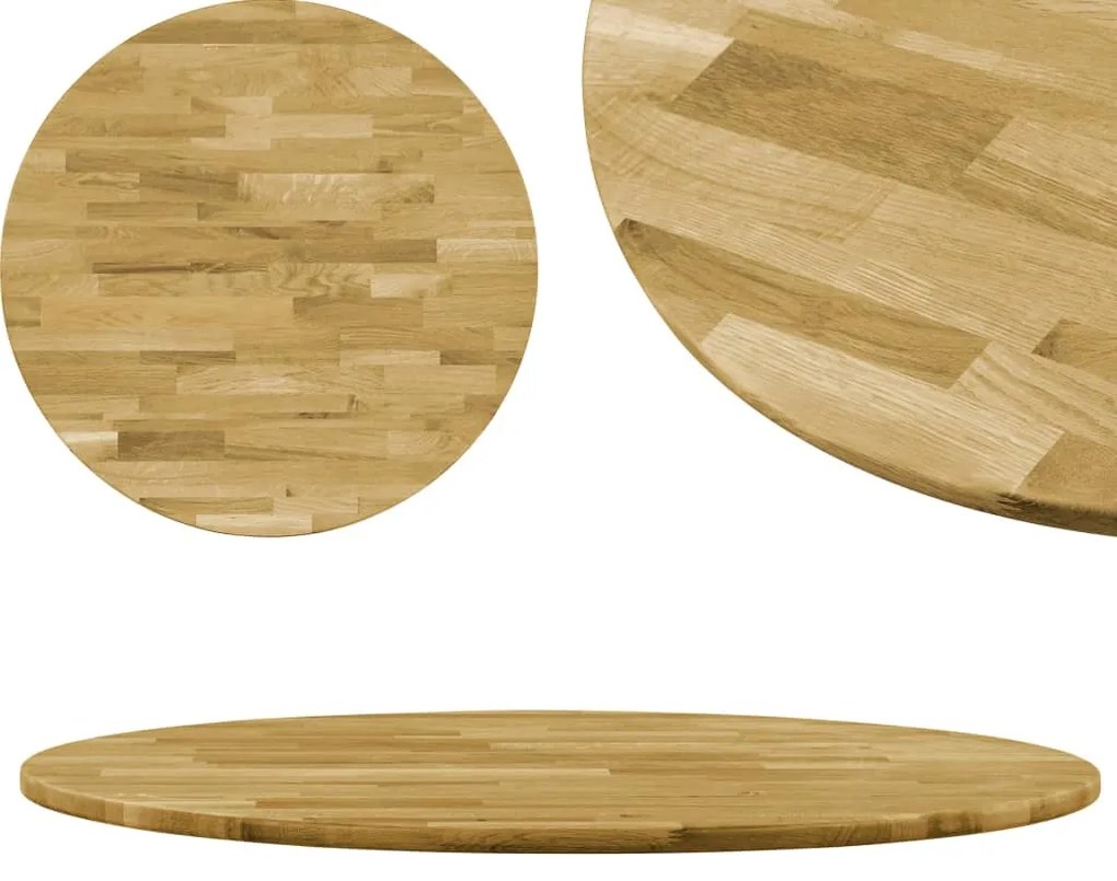 245982 vidaXL Blat de masă, lemn masiv de stejar, rotund, 23 mm, 500 mm