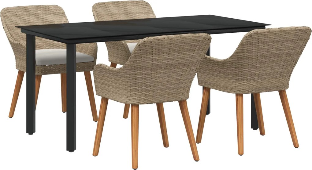 vidaXL Set de masă pentru grădină cu pernă 5 pcs Bej poliratan