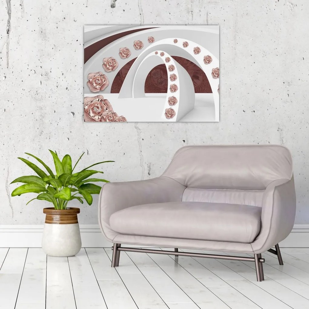 Tablou pe sticlă - Arcade 3D cu flori (70x50 cm)