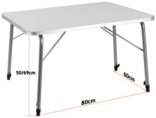 Deuba Masa de camping argintie - 80x60x50/69 cm