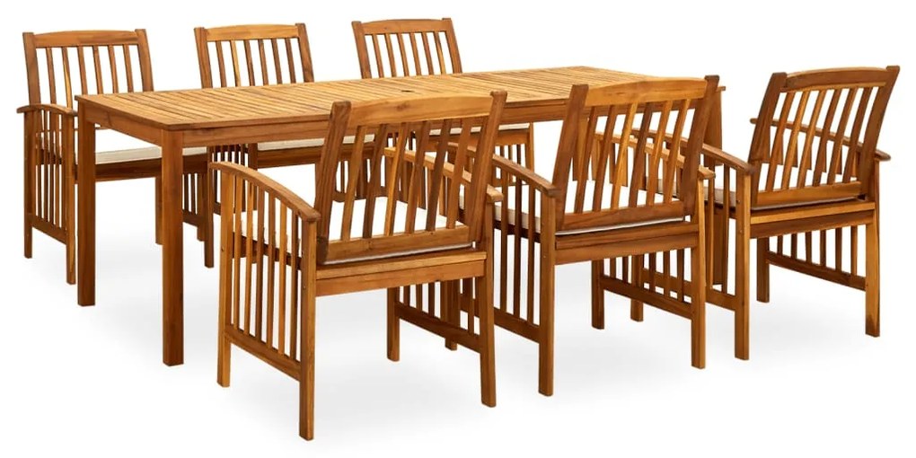 Set mobilier de gradina cu perne, 7 piese, lemn masiv acacia Alb crem, 7