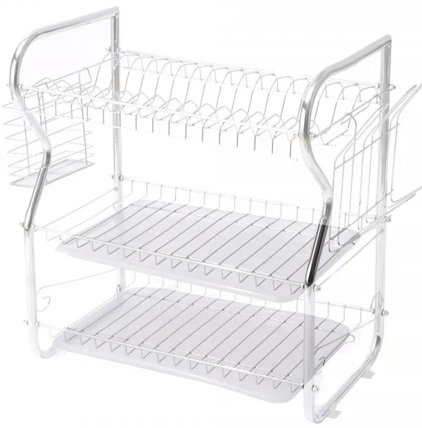 Resigilat: Uscator de vase Rosberg R53000O, 3 nivele, Tavi detasabile, Suporturi pahare si ustensile, Crom