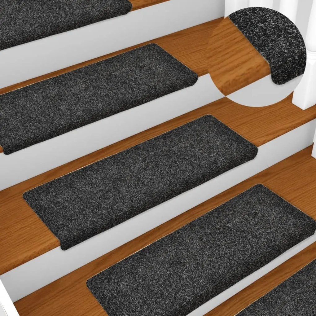 vidaXL Covorașe scări autoadezive, 15 buc., 65x21x4 cm, gri, cu margine dreptunghiulară