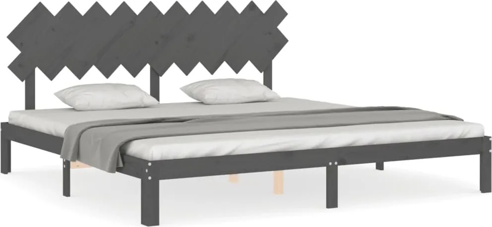 vidaXL Cadru pat cu tăblie 200x200 cm, gri, lemn masiv