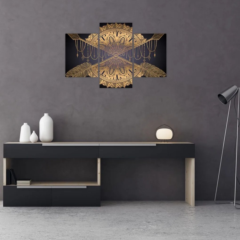 Tablou - Mandala aurie cu săgeți (90x60 cm)