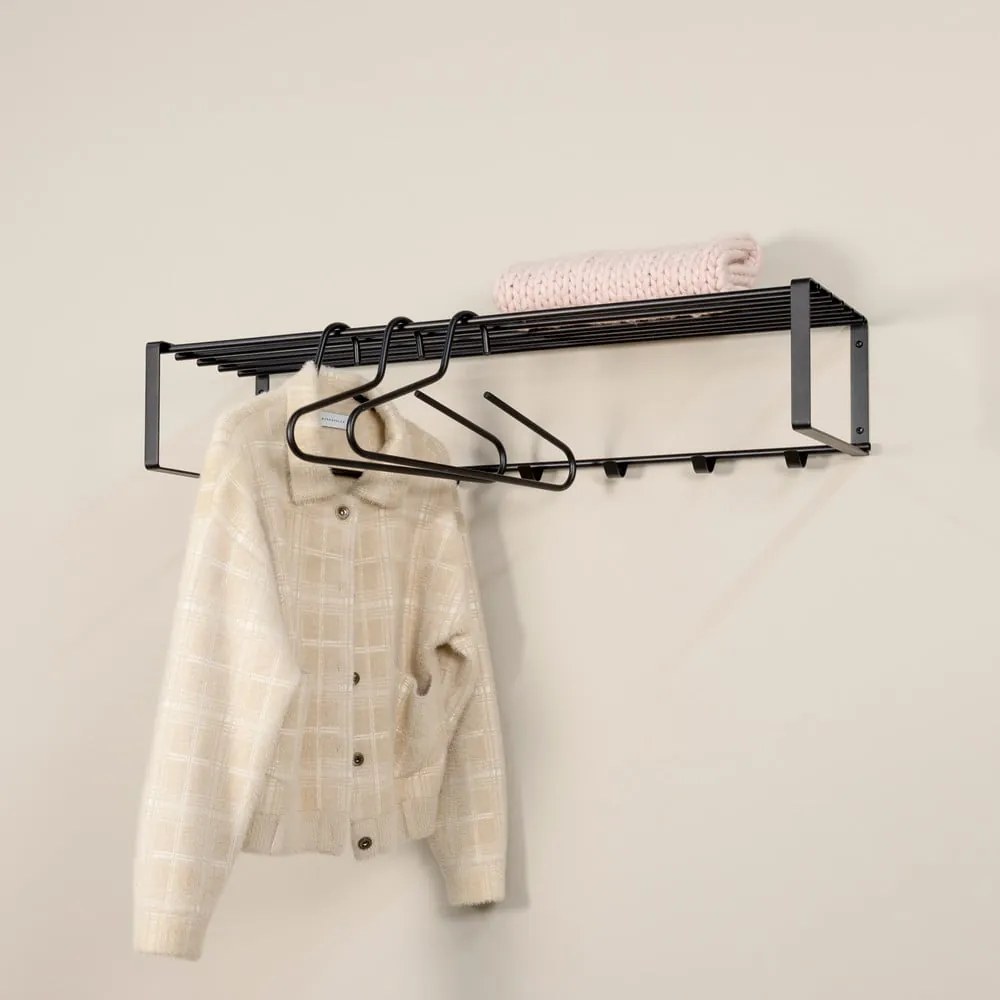 Cuier de perete negru cu raft din metal Rex – Spinder Design