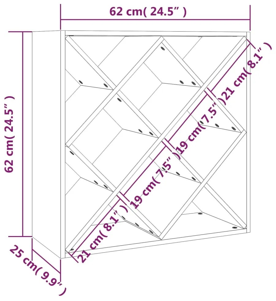 Dulap de vinuri, negru, 62x25x62 cm, lemn masiv de pin