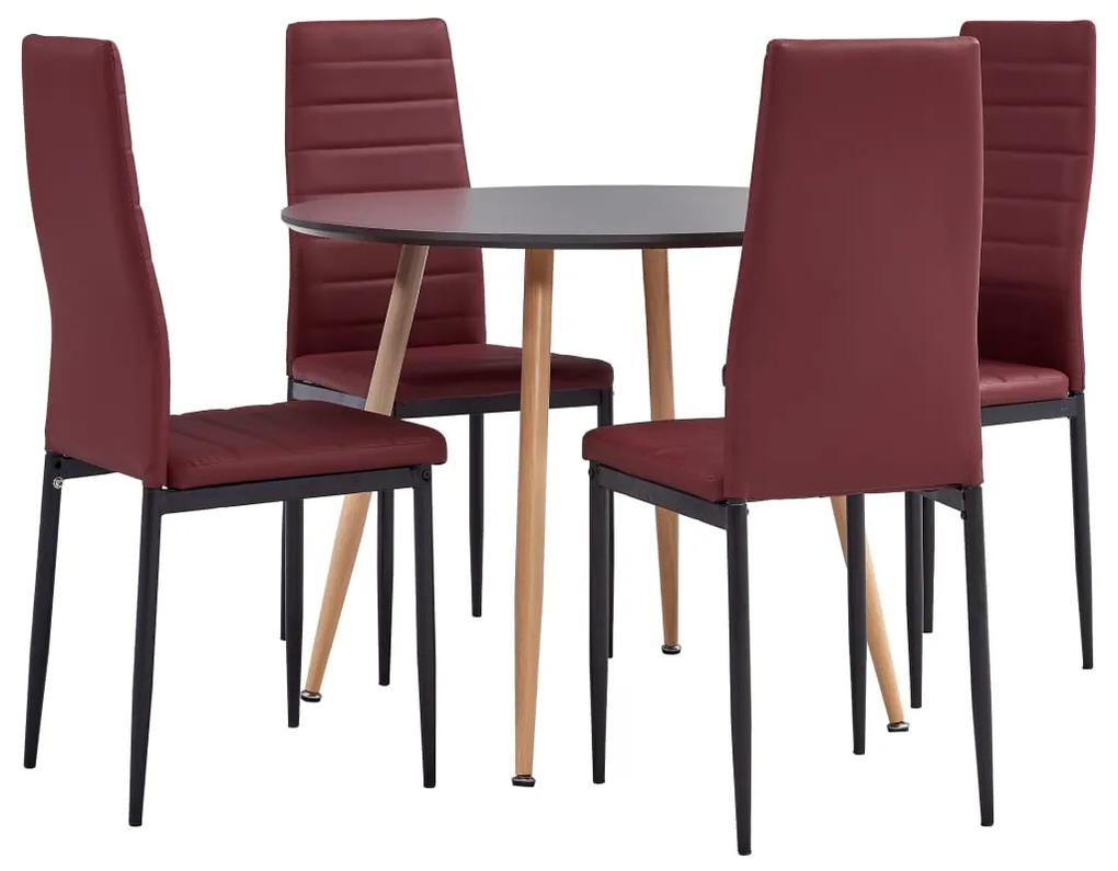 3054309 vidaXL Set mobilier de masă, 5 piese, roșu bordo, piele ecologică
