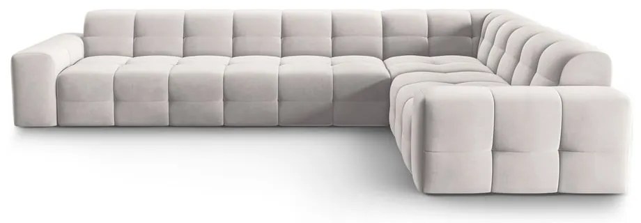 Colțar gri deschis cu tapițerie din catifea (pe partea dreaptă) Kendal – Micadoni Home