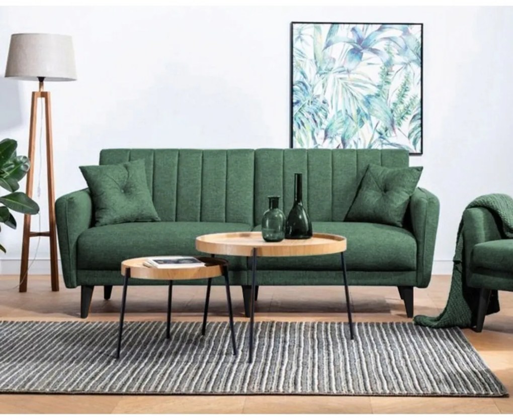 Set canapea extensibilă, Unique Design, 867UNQ1682, Lemn de carpen, Verde