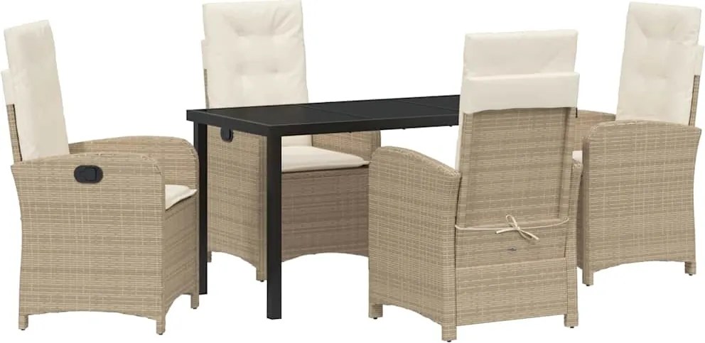 vidaXL Set de masă pentru grădină cu pernă 5 pcs Bej poliratan