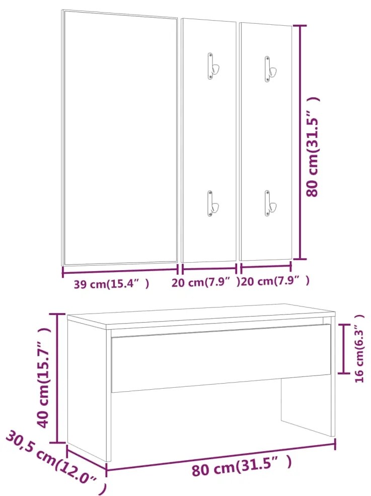 Set mobilier pentru hol, alb extralucios, lemn prelucrat Alb foarte lucios, 1