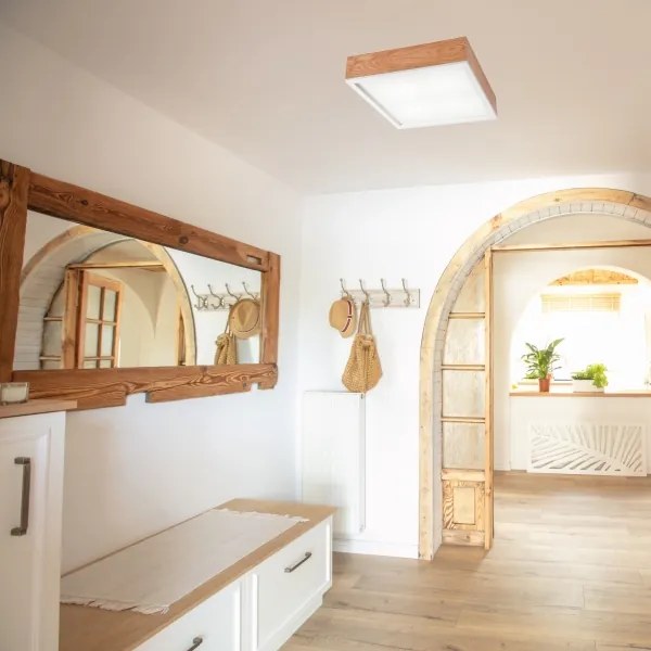 Plafonieră OAK SQUARE 4xE27/15W/230V 39x39 cm stejar/alb