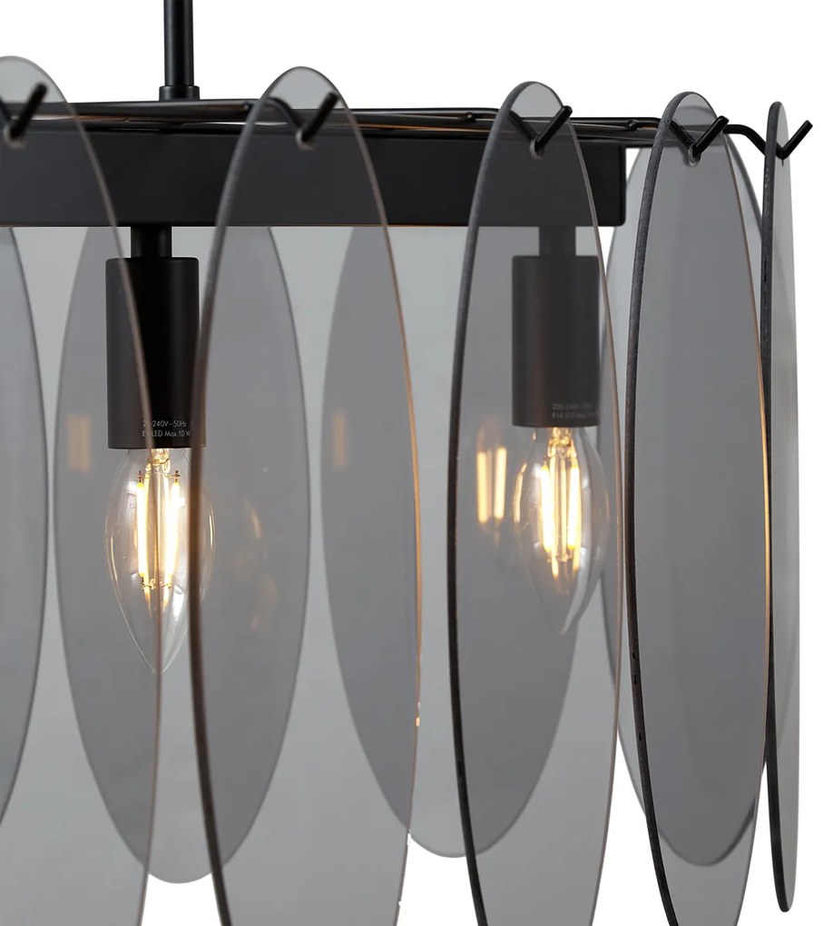Lampă suspendată de design neagră cu sticlă fumurie ovală cu 5 lumini - Mochan