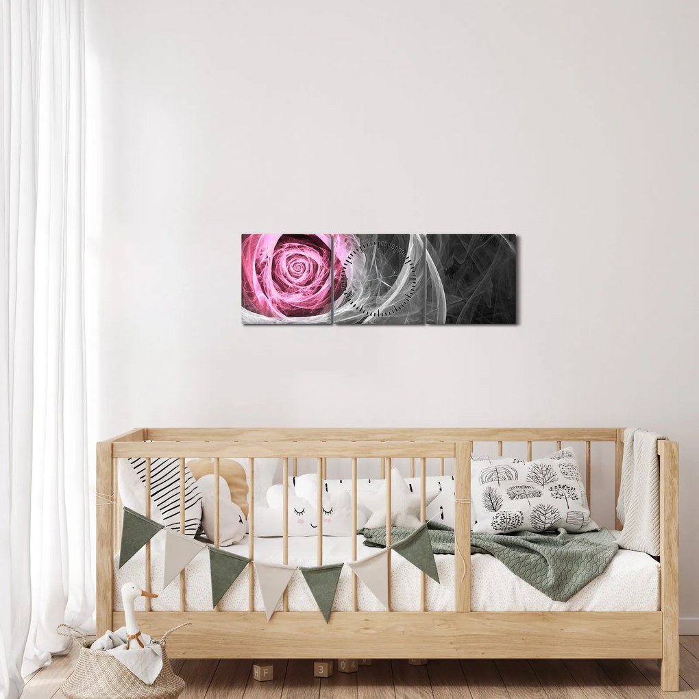 Tablou - Trandafir abstract, fucsia (cu ceas) (90x30 cm)